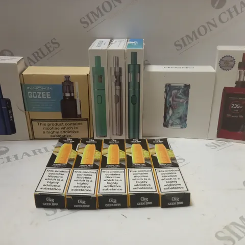 BOX OF APPROX 20 ASSORTED E-CIGARETTES AND DISPOSABLE VAPES