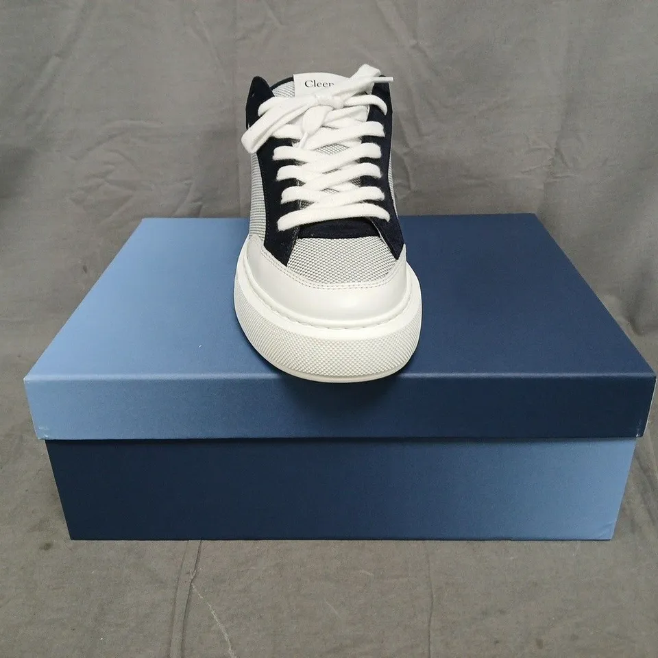 BOXED PAIR OF CLEENS LUXOR TRAINERS IN NAVY/WHITE SIZE UK 10