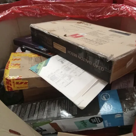 PALLET OF ASSORTED HOUSEHOLD GOODS AND PRODUCTS TO INCLUDE; DESK, CLOTHES AIRER, BOXED FURNITURE ETC