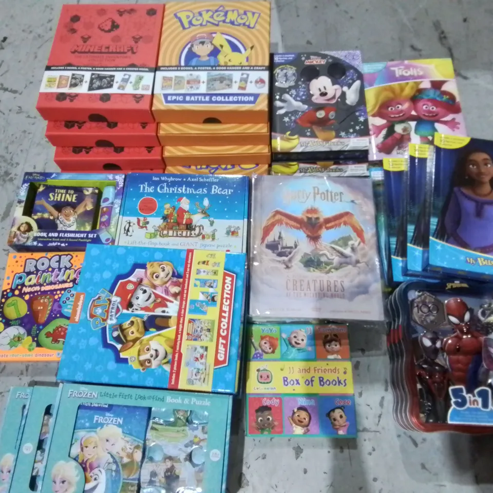 LOT OF APPROXIMATELY 31 ASSORTED BRAND NEW CHILDRENS BOOKS AND ACTIVITY SETS TO INCLUDE PAW PATROL, POKEMON AND HARRY POTTER