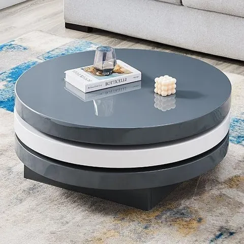 BRAND NEW BOXED TRIPLO ROUND STRADA GREY HIGH GLOSS COFFEE TABLE (2 BOXES)