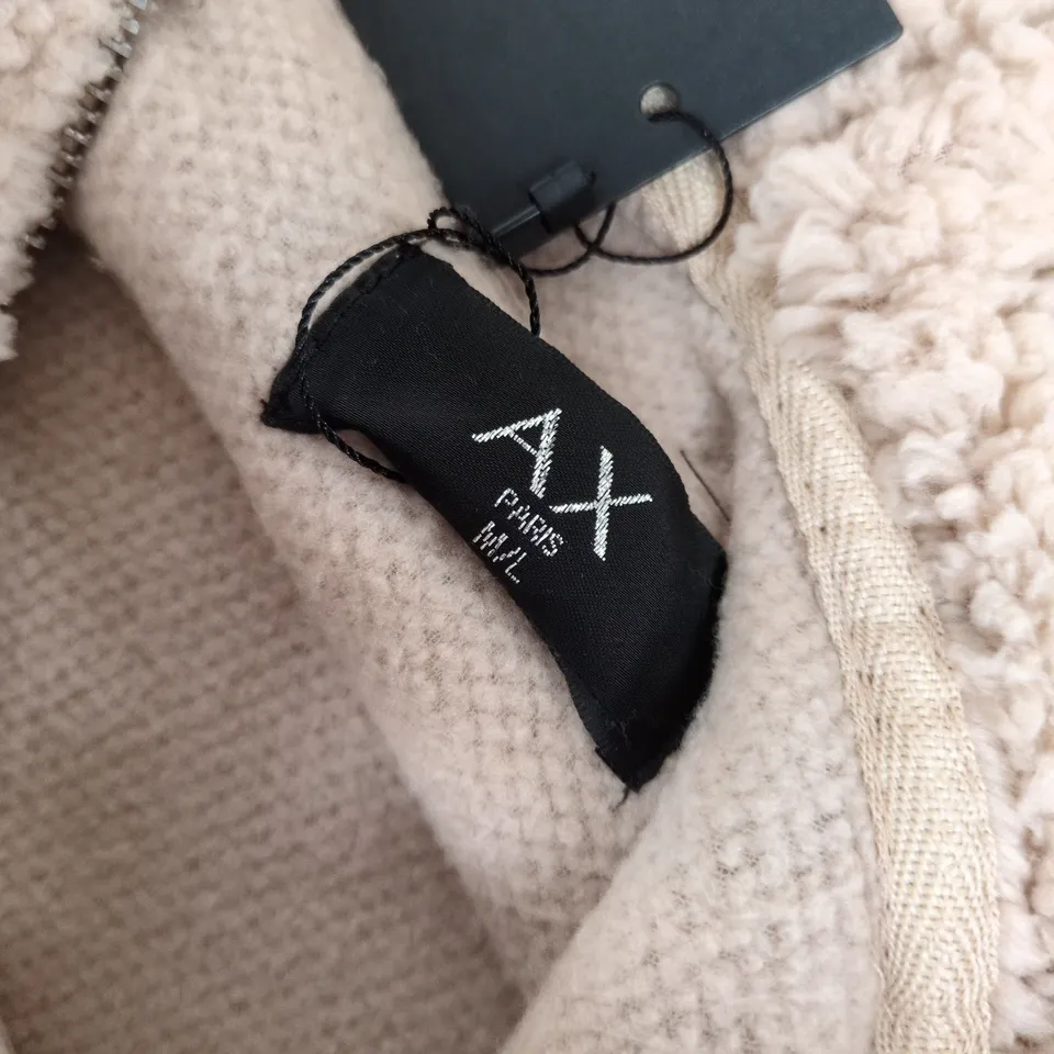 AX PARIS TEDDY FLEECE HOODED JACKET IN PLAIN OATMEAL - M/L