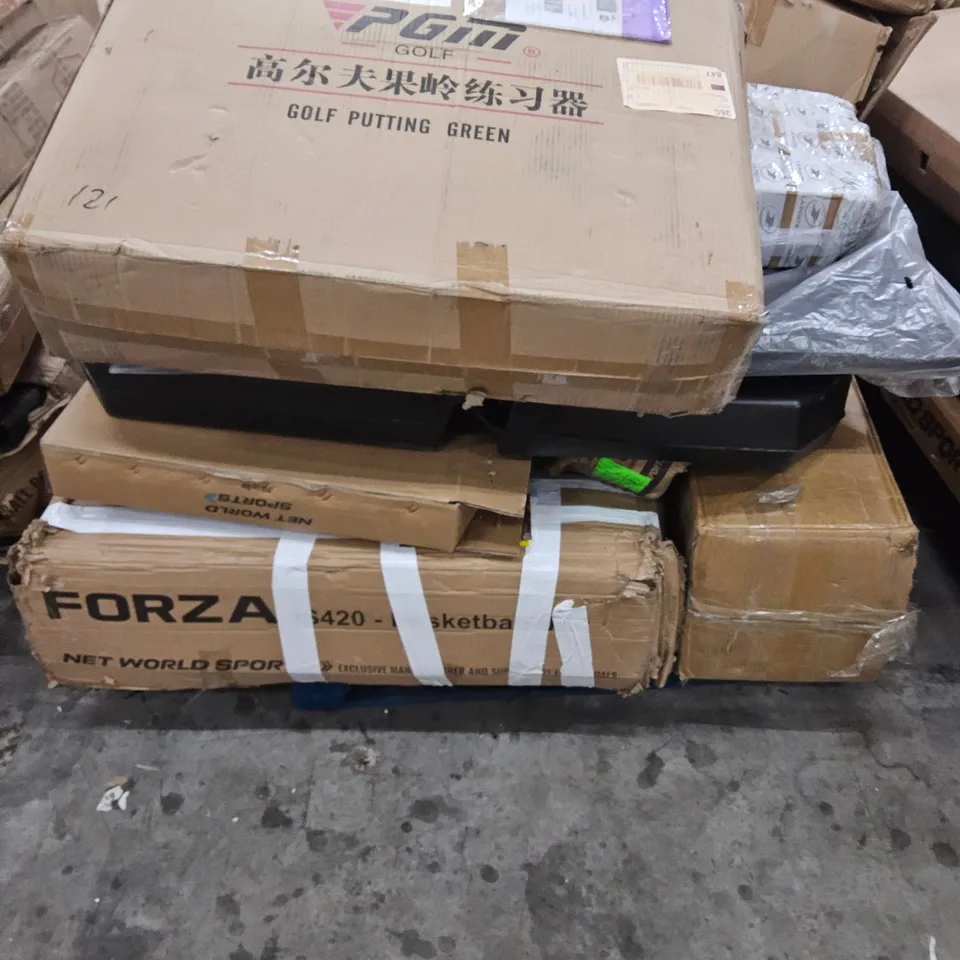 PALLET OF ASSORTED BOXED SPORTS EQUIPMENT & PARTS