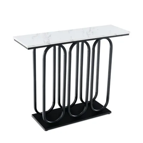 BOXED COSTWAY 100cm FAUX MARBLE ENTRYWAY TABLE WITH ADJUSTABLE FOOT PADS - BLACK