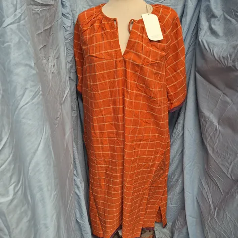 TOAST PAPAYA BISTROT CHECK ORGANIC COTTON KAFTAN – SIZE XL