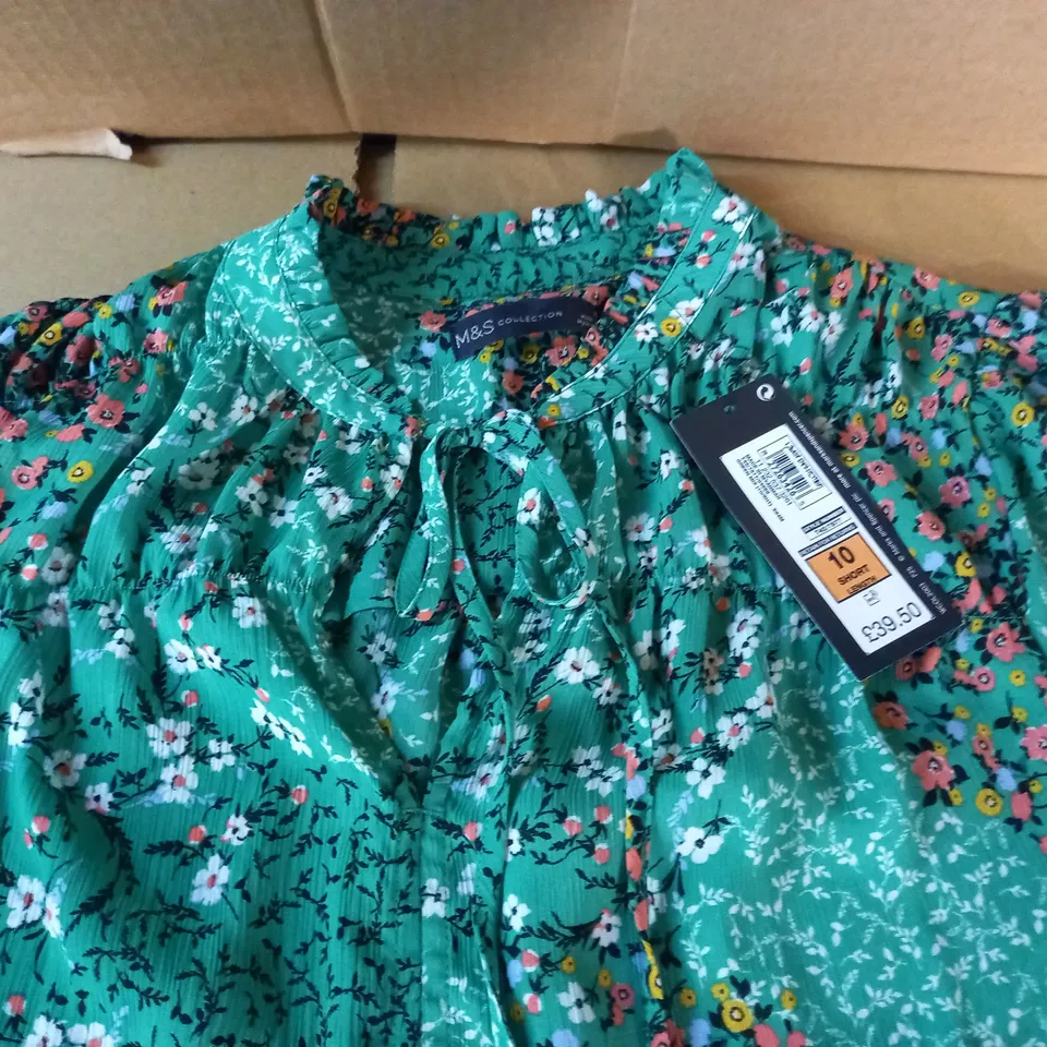 M&S COLLECTION GREEN FLORAL PRINT DRESS - 10 SHORT