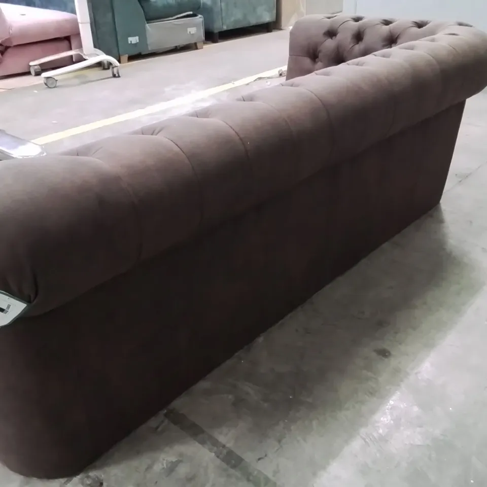 QUALITY DESIGNER CHESTER FABRIC UPHOLSTERED BUTTON BACK CHOCOLATE 3 SEATER SOFA