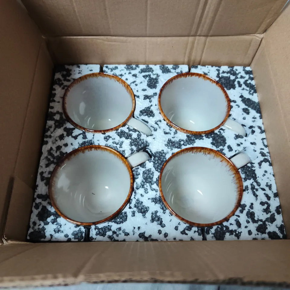 SET OF 4 CERAMIC MUGS WITH BROWN DRIP GLAZE – BOXED
