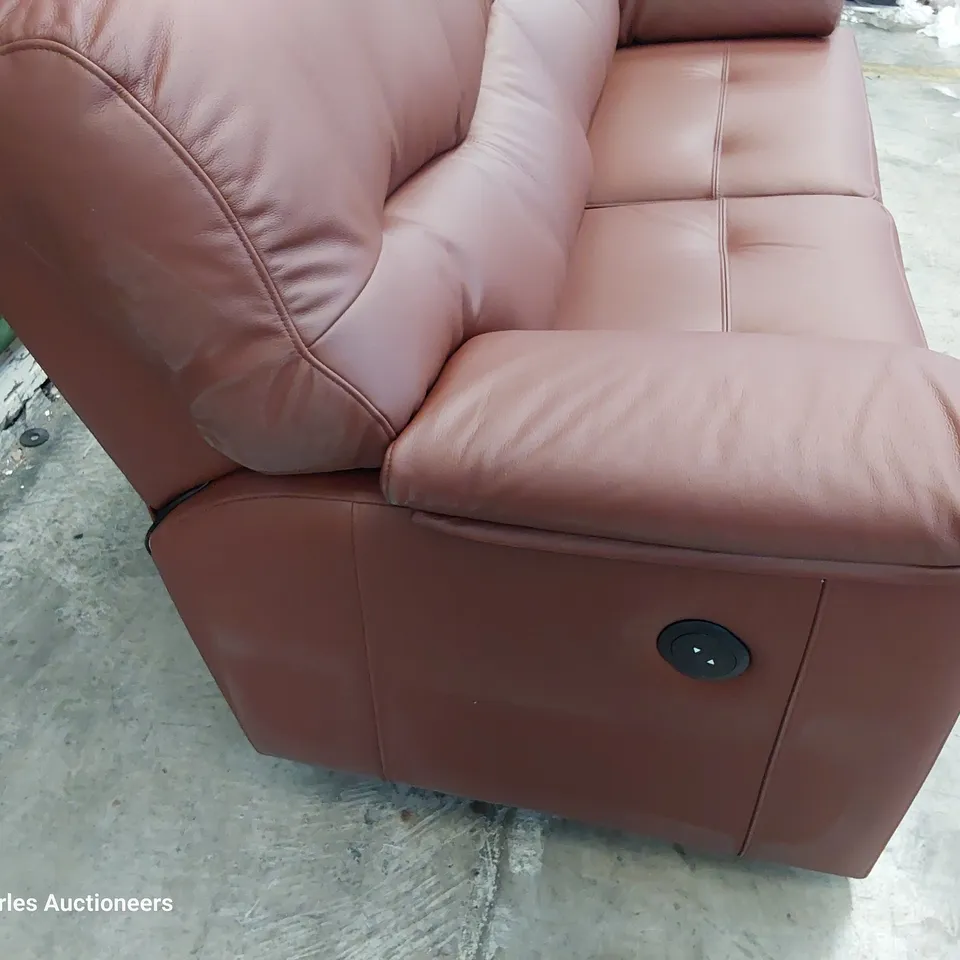 QUALITY BRITISH DESIGNER G PLAN STRATFORD POWER RECLINING TWO SEATER SOFA CAMBRIDGE CONKER LEATHER 