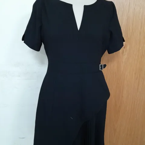 KAREN MILLEN TAILORED MILITARY PLEATED SHORT SLEEVE MINI DRESS IN BLACK SIZE 12
