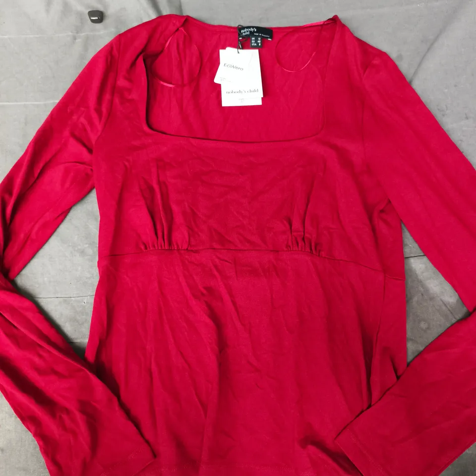 NOBODY'S CHILD SCOOP NECK LONG SLEEVE TOP IN RED SIZE UK 12