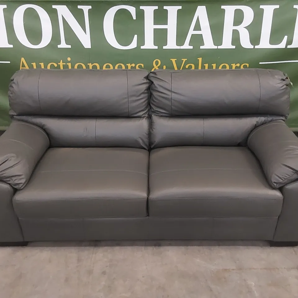 DESIGNER AMBROSE LEATHER 3 SEATER SOFA - ELEPHANT GREY
