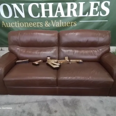 QUALITY DESIGNER THREE SEATER SOFA CHESTNUT LEATHER 