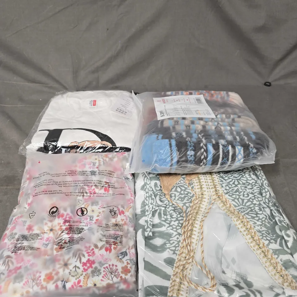 LARGE BOX OF APPROXIMATELY 20 ASSORTED CLOTHING ITEMS IN VARIOUS SIZES, STYLES AND COLOUR 