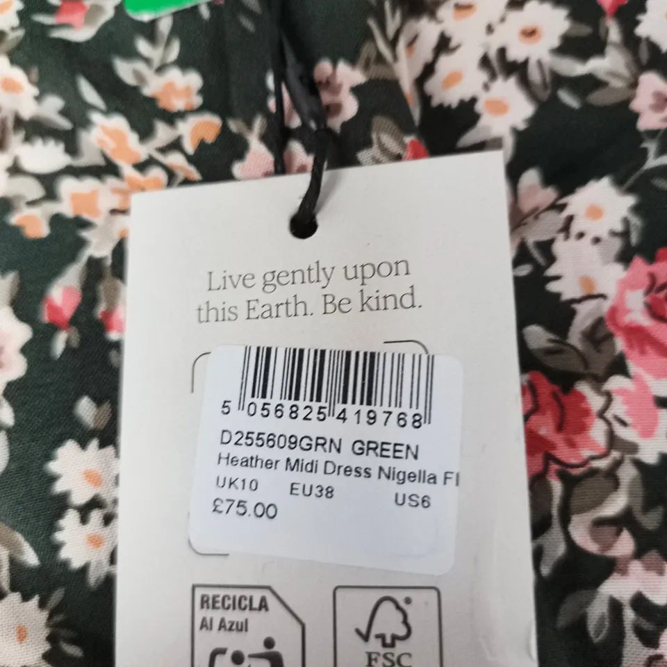 NOBODY'S CHILD HEATHER MIDI DRESS - GREEN FLORAL, UK10 