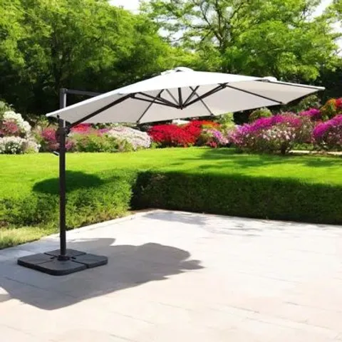 BOXED 3.5M LED CANTILEVER OVER HANGING PARASOL - 56 LED STRIP LIGHTS - IVORY (1 BOX)