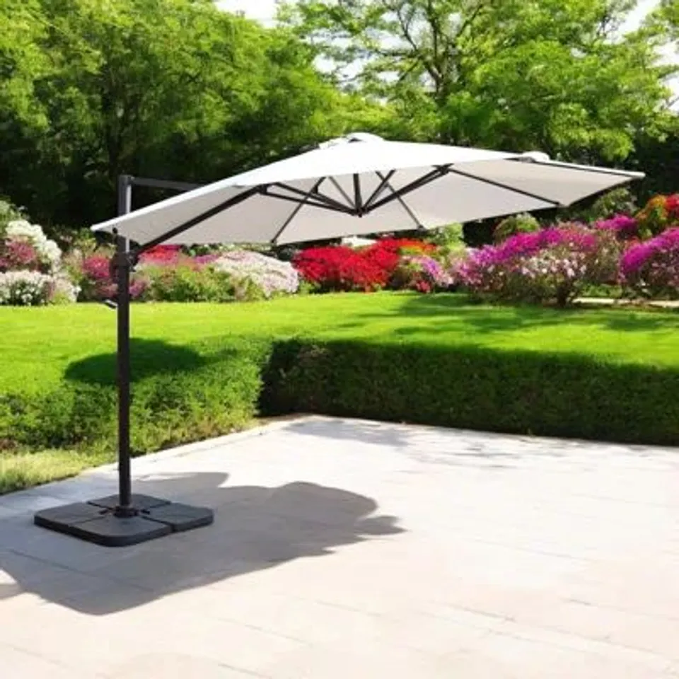 BOXED 3.5M LED CANTILEVER OVER HANGING PARASOL - 56 LED STRIP LIGHTS - IVORY (1 BOX)