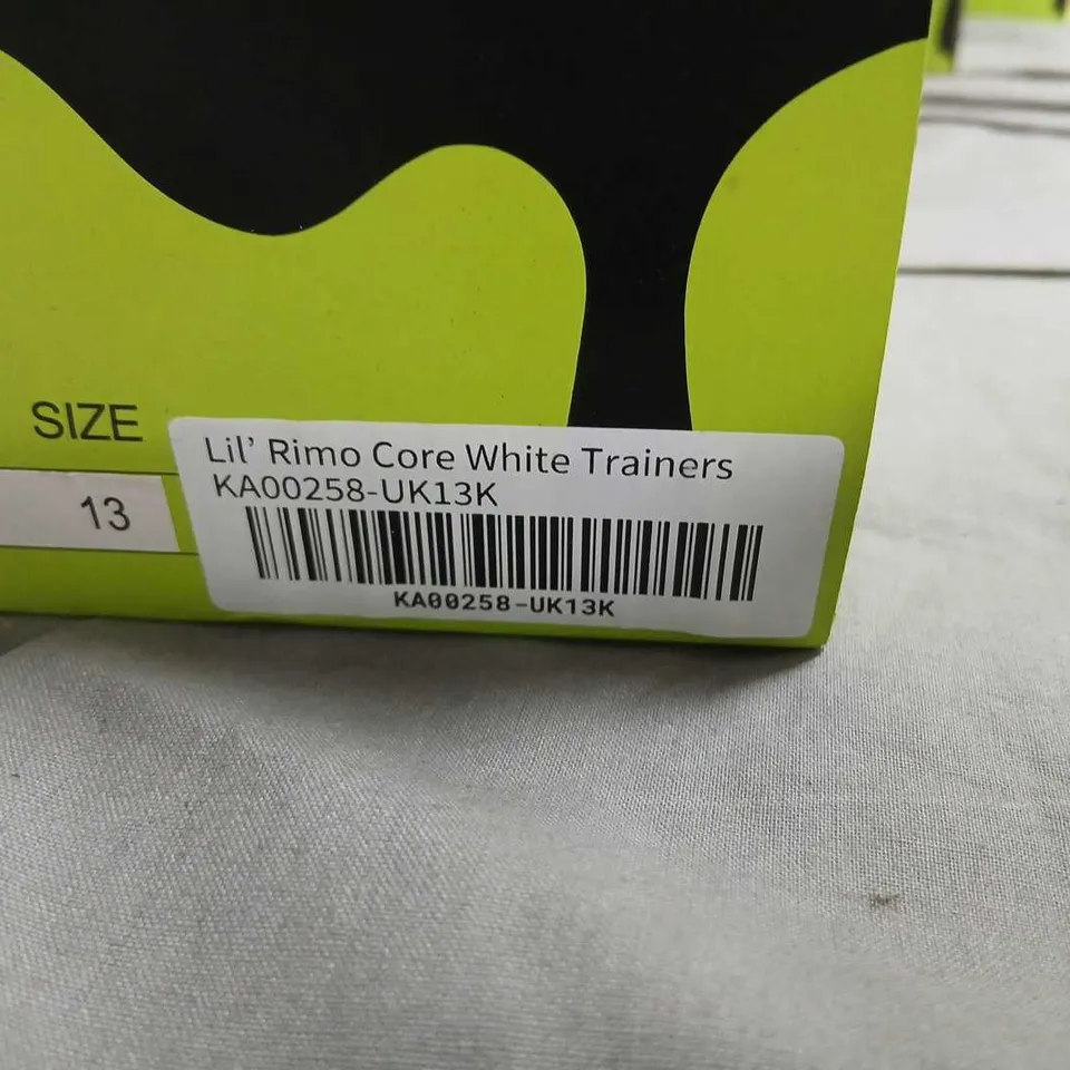 BRAND NEW BOXED KOI KIDZ LIL' RIMO CORE WHITE TRAINERS – UK 13K (KIDS)