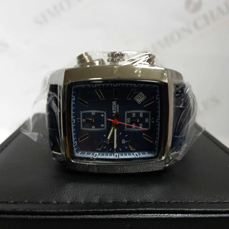 LATOR CALIBRE BLUE TRIPLE DIAL LEATHER STRAP WATCH RRP £585