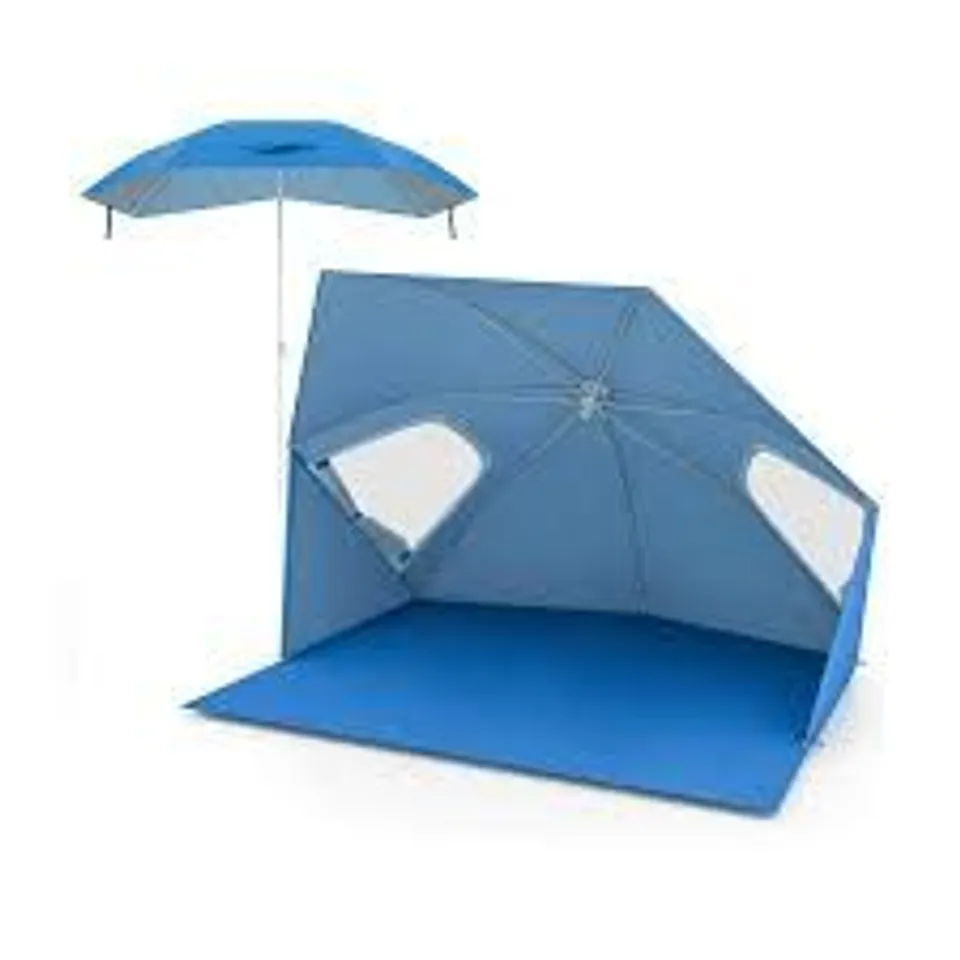 BOXED 2-IN-1 CONVERTIBLE BEACH TENT WITH ROLL-UP WINDOWS FOR 2-4 PEOPLE-BLUE