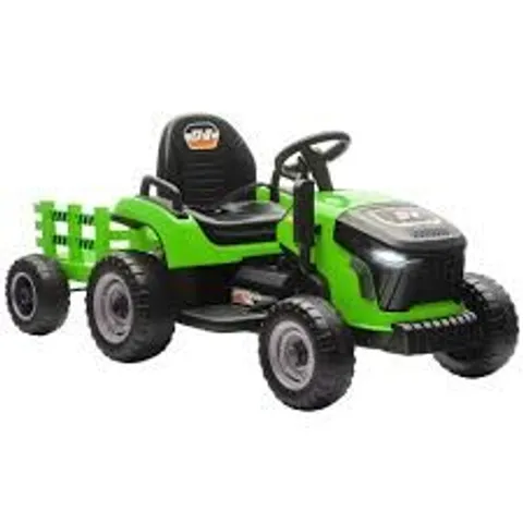 BOXED AIYAPLAY 12V RIDE ON TRACTOR AND TRAILER WITH REMOTE CONTROL - GREEN (1 BOX)