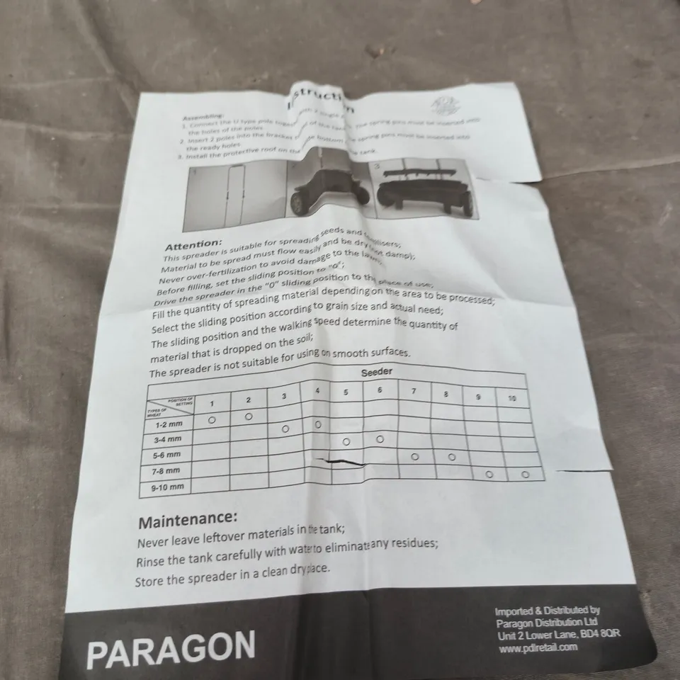 PARAGON GARDEN SEED SPREADER 