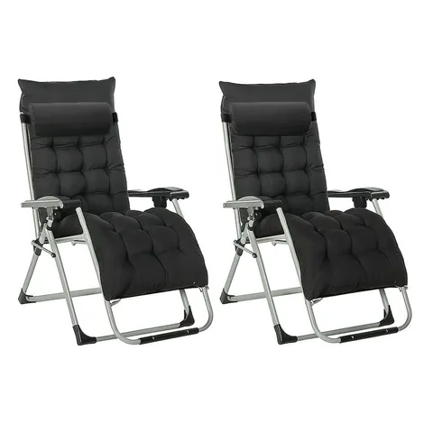 BOXED NEO BLACK ZERO GRAVITY SUN LOUNGER WITH PADDED CUSHIONS SET OF TWO (1 BOX)