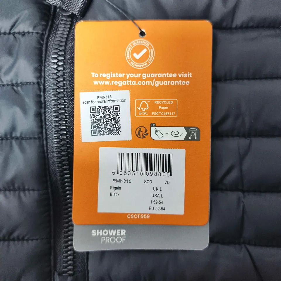 REGATTA SHOWERPROOF QUILTED JACKET – BLACK, UK L (RMN318)