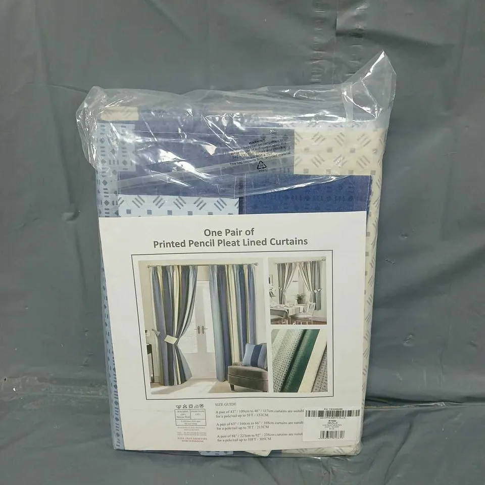 HOME CURTAINS ONE PAIR OF PRINTED PENCIL PLEAT LINED CURTAINS 165X183CM