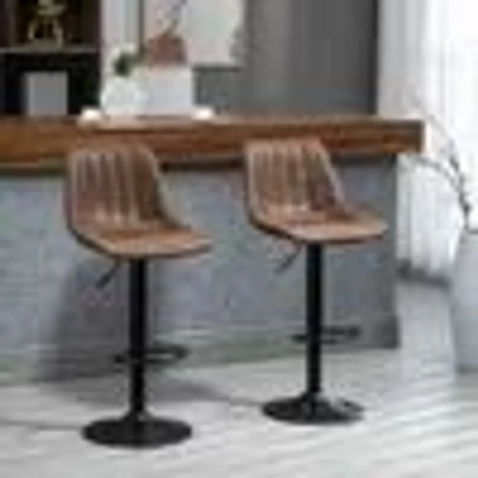 BOXED SET OF 2 HEIGHT-ADJUSTABLE BAR STOOLS, COMFORTABLE SWIVEL CHAIRS IN BROWN (1 BOX)