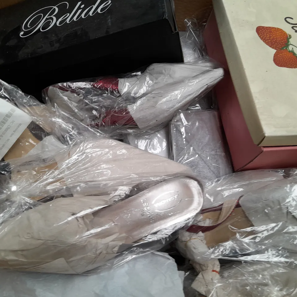BOX OF APPROX 13 ASSORTED SHOES IN VARIOUS SIZES & COLOURS 