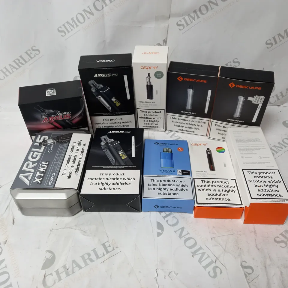 BOX OF APPROXIMATELY 10 ASSORTED E-CIG PRODUCTS TO INCLUDE VOOPOO, ASPIRE, GEEKVAPE 