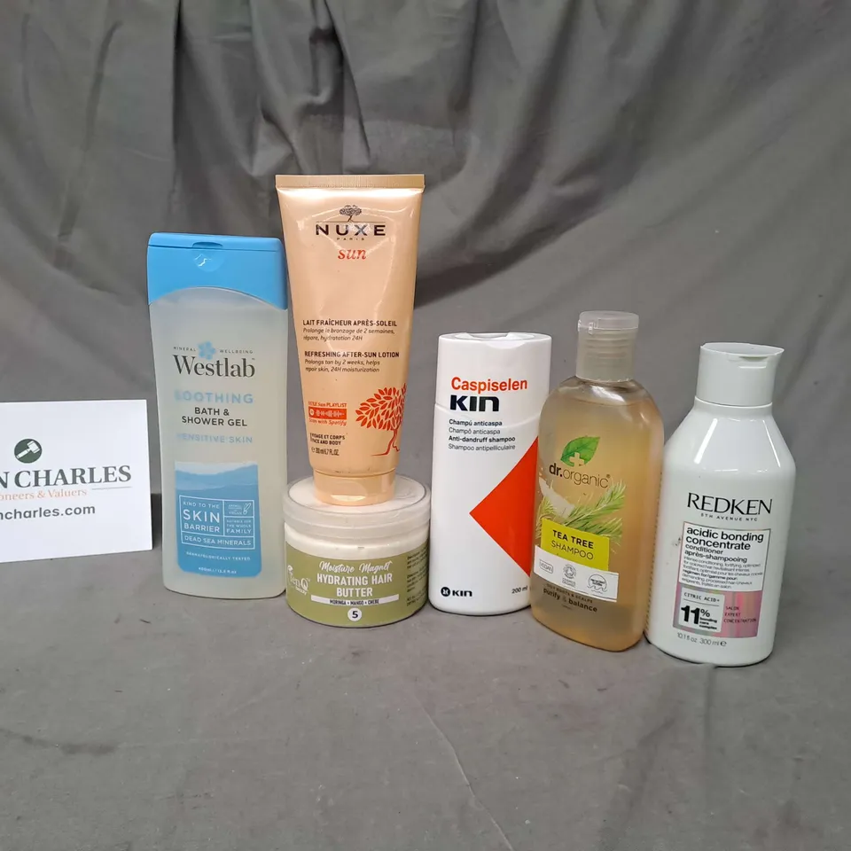 APPROXIMATELY 20 ASSORTED COSMETIC PRODUCTS TO INCLUDE WESTLAB SOOTHING SHOWER GEL, HYDRATING HAIR BUTTER AND REDKEN CONDITIONER