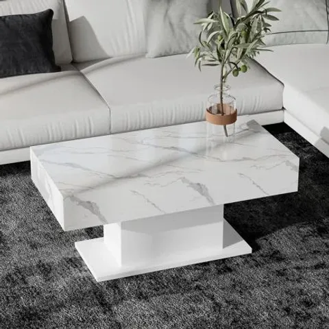 BOXED HIGH GLOSS COFFEE TABLE WITH 16 COLOURS LED LIGHTS - WHITE (1 BOX)