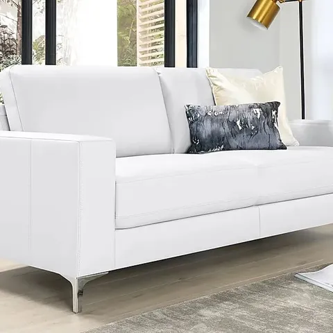 BOXED BALTIMORE WHITE LEATHER THREE SEATER SOFA 