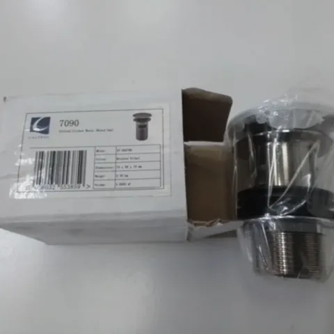 LOT OF 65 BOXED CALYPSO SLOTTED CLICKER WASTE ROUND CAPS IN BRUSHED NICKEL