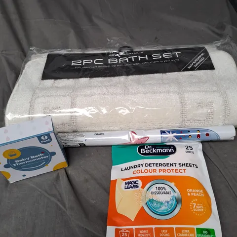 APPROXIMATELY 20 ASSORTED HOUSEHOLD PRODUCTS TO INCLUDE BATH MAT SET, BABY BATH THERMOMETER AND DR BECKMAN LAUNDRY SHEETS