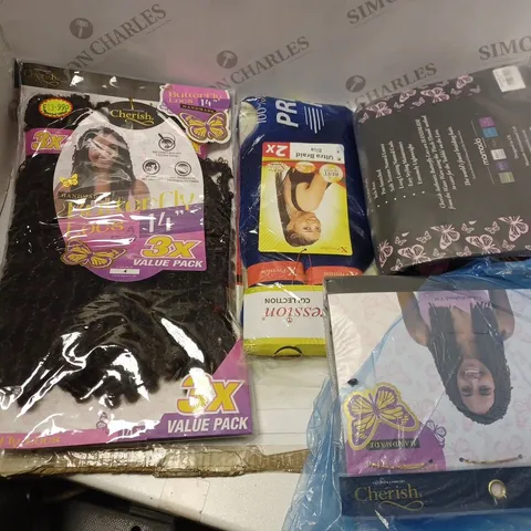 BOX OF ASSORTED WIGS COMING IN DIFFERENT STYLES , COLOURS AND TEXTURE