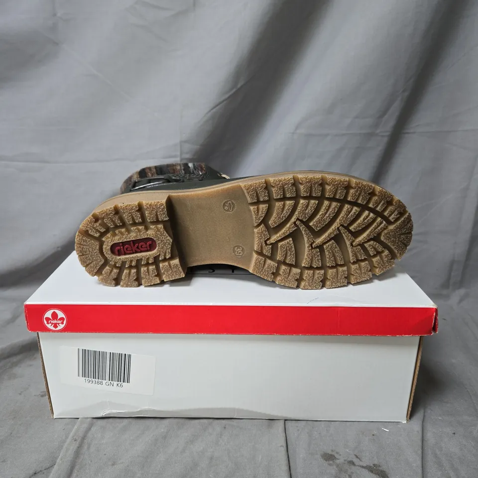 RIEKER ANTISTRESS HIKING BOOTS – OLIVE GREEN LEATHER & WOOL KNIT, UK 6