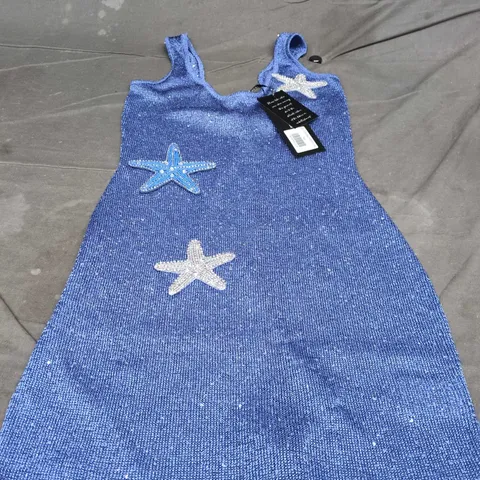 WHITE FOX GEN Z LOVE SEQUIN KNIT MINI DRESS – BLUE - SIZE SMALL