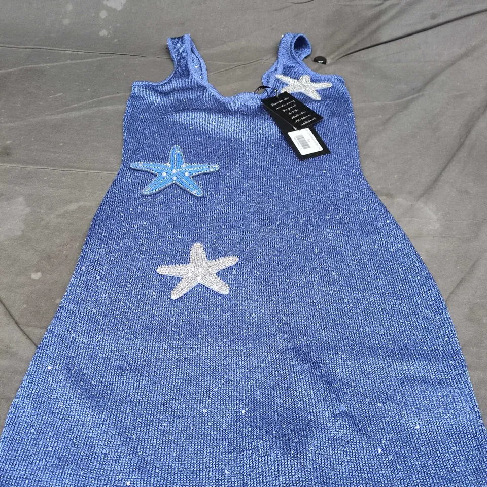 WHITE FOX GEN Z LOVE SEQUIN KNIT MINI DRESS – BLUE - SIZE SMALL