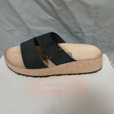 BIRKENSTOCK PAPILLIO BLACK SANDALS, CORK FOOTBED, EU 37 (UK 4–5)