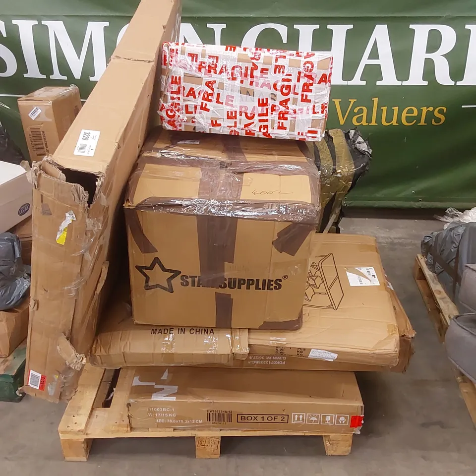 PALLET OF ASSORTED FURNITURE PARTS AND HOUSEHOLD PRODUCTS 
