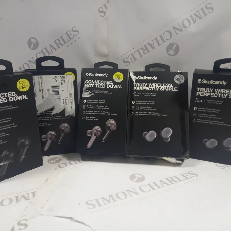 5 BOXED SKULLCANDY EARBUDS TO INCLUDE 3 INDY, 2 SESH