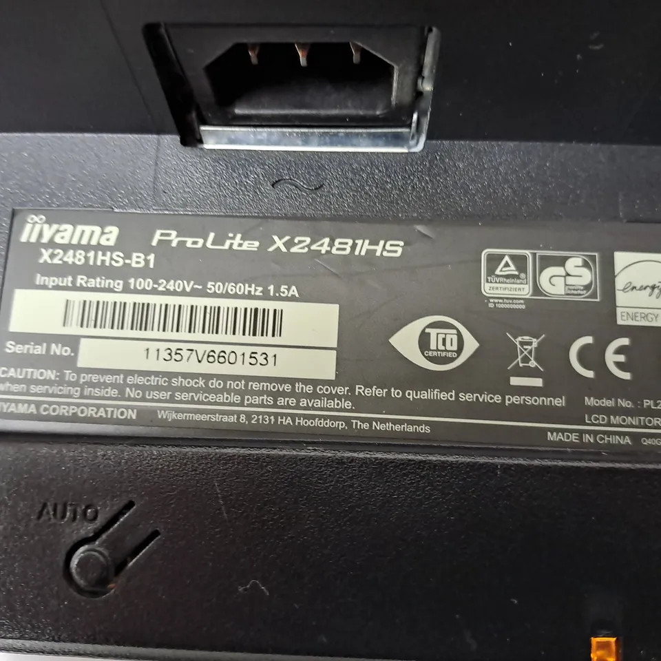 IIYAMA PRO LITE 24" MONITOR  MODEL X2481HSSERIAL #11357V6601531