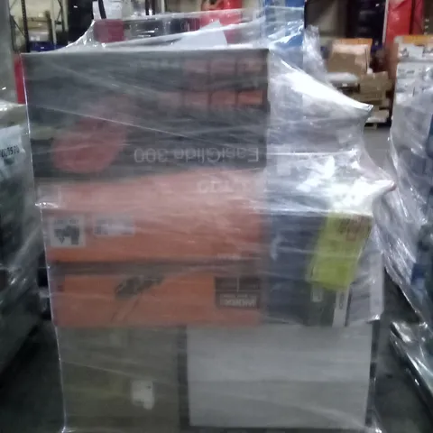 PALLET OF APPROXIMATELY 20 ASSORTED ELECTRICAL ITEMS TO INCLUDE LAWNMOWERS, TRIMMERS , CHAINSAWS , ETC
