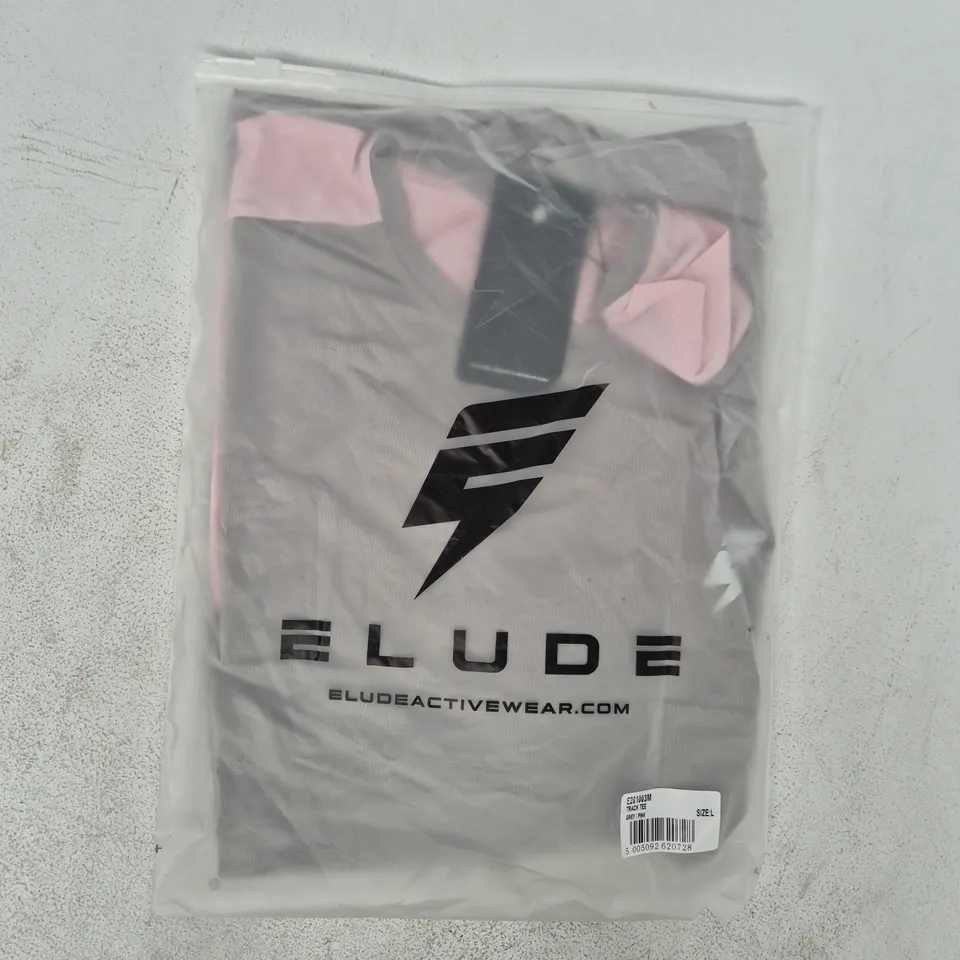 BAGGED ELUDE ACTIVE WEAR TRACK TEE IN GREY/PINK SIZE LARGE