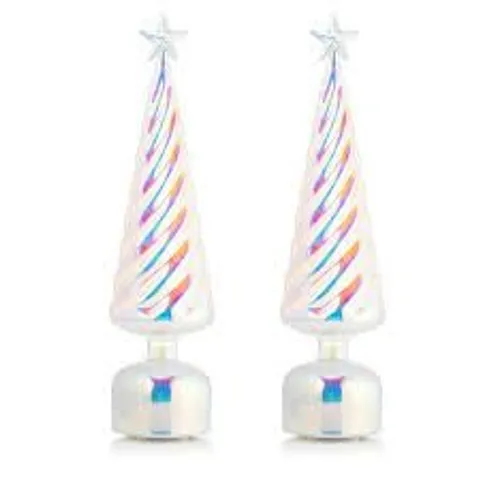 HOME REFLECTIONS SET OF 2 PRE-LIT ROTATING GLASS CHRISTMAS TREES