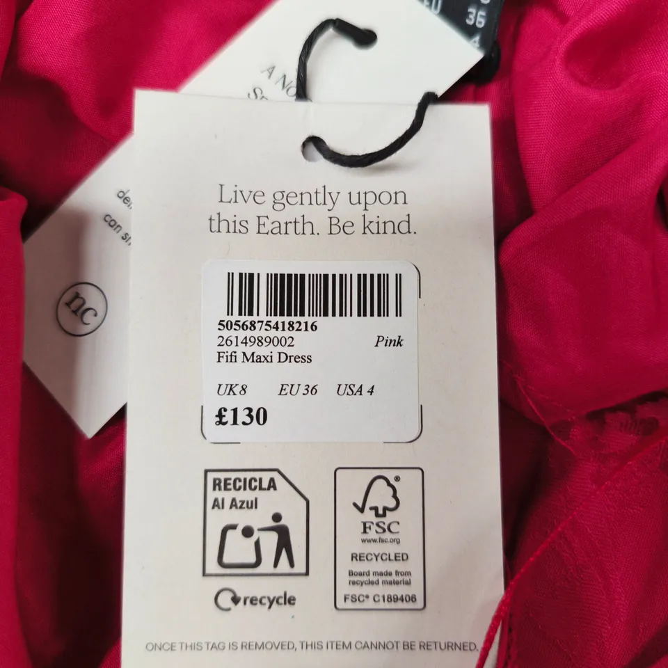 BAGGED NOBODYS CHILD FIFI MAXI DRESS – PINK, UK8 (EU36)