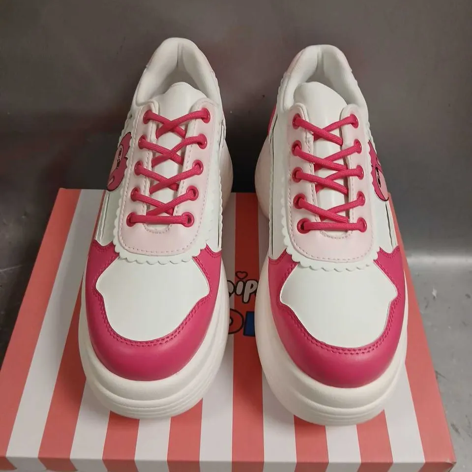 BOXED KOI X KETNIPZ LOVEABLE ANTICS CHUNKY TRAINERS PINK SIZE 6
